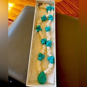 Puka shell and turquoise necklace